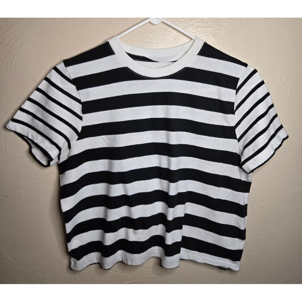 Madewell Black And White Softfade Cotton Boxy Crop Tee Size XS Classic Trendy